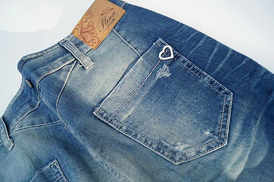 Pantalones de mezclilla Please para dama elásticos ajustados XS S W28 L30 aspecto usado grietas azul destruido Foto 1 de 4