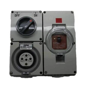 Enchufe conmutado protegido Clipsal RCD 500V 20A 5 pines redondo gris 56SC520RC - Imagen 1 de 6