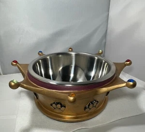 Royal Crown Dog Bowl Gold Pet Dish with Gems and Pawprints Fit for a Furry King - Picture 1 of 6