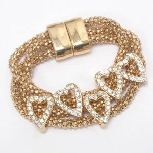 Gold Tone Crystal 5 MAGNETIC HEART Bracelet - Picture 1 of 2
