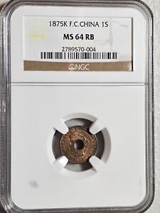 French Cochin China 1 Sapeque 1875K NGC MS 64 RB