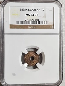 French Cochin China 1 Sapeque 1875K NGC MS 64 RB - Picture 1 of 2