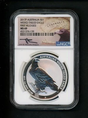 Australia 2017P $1 $1.00 Silver 1 Oz NGC MS69 Wedge Tailed Eagle Mercanti Signed - Image 1 of 4
