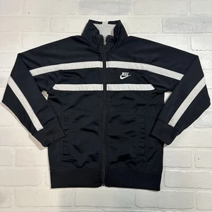 Vintage Nike Swoosh Track Jacket Youth Size Small (8) Full Zip Coat Black Y2K - Picture 1 of 18