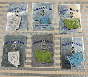 Vintage Cloisonné Hard Enamel State Charm Lot Of 6 Two NV, Three MT, OK #7 - Picture 1 of 2