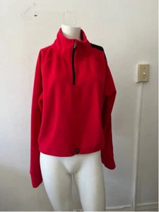 Calvin Klein Mock Neck Statement Sleeve Red Black Fleece Pullover Zip Sweater XL - Picture 1 of 8