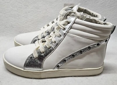 Girls Justice Ellie Sneakers White/ Silver Lace Up/ Zip Hi-Top Size 7 - Image 1 of 4