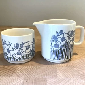 Vintage Hornsea England Pottery Fleur Milk Jug & Open Sugar Bowl ULTRA RARE BLUE - Picture 1 of 13