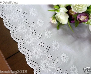 Orlo in pizzo con occhielli in cotone ricamato girasole da cantiere vintage 23" yh557 - Foto 1 di 6