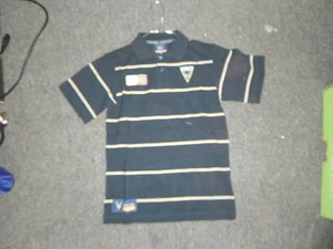 Camisa polo Warrington Wolves Damas S8 líneas azules, blancas y amarillas liga de rugby - Imagen 1 de 1
