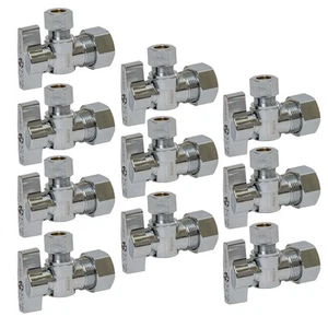 10Pack PROCURU Heavy Duty Angle Stop Valve 1/2 Nominal 5/8 OD Compression x 3/8 - Picture 1 of 6