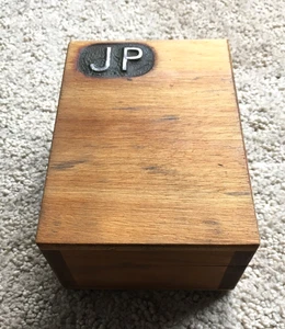 Vintage Handmade Wooden Box with Lid Hardwood - Storage Stash - JP initials - Picture 1 of 9