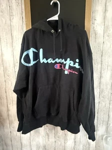 Champion Life Hoodie Schwarz Reverse Weave Sweatshirt Neon Big Logo 2XL - Bild 1 von 8