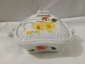 Antique Coverd Dish w lid handpainted With Raised Handles And Gold Faded - Picture 1 of 17