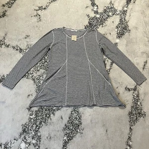 Locker geschnittenes Shirt Damen Gr. Large gestreift Strick Baumwolle Leinenmischung Tunika Haifischbiss - Bild 1 von 10