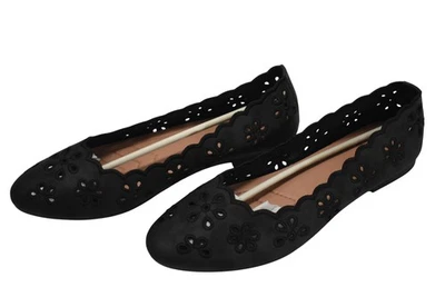 Zapatos planos de ballet para mujer talla 10 negros festoneados recortes florales PU cómodos 6301 Foto 1 de 4