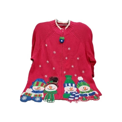 Suéter de Navidad para mujer Dressbarn talla XL rojo muñeco de nieve cremallera Foto 1 de 4