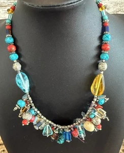 Sterling Silver Beaded Choker Necklace Boho 16” Vintage - Picture 1 of 12