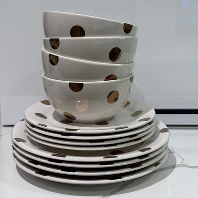 Kate Spade Lenox Deco Dot Gold Accent Plates and Bowls Set of 4/12 Piece - Image 1 of 4