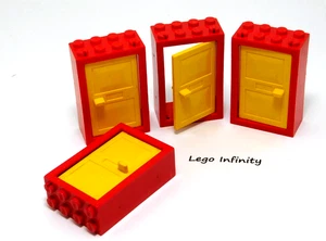 4 LEGO Vintage Red Door 2 x 4 x 5 Frame with Yellow Door (4130 4131) - 4 Pieces - Picture 1 of 2