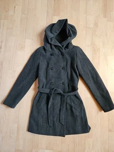 s.Oliver Damen Kurzmantel Wollmantel Kapuze Herbst Winter Jacke grau 40 M Gürtel - Bild 1 von 6