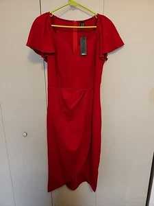 New VFShow Red Satin Low High Mid Length Dress, short Cap Sleeves, Red - XL - Picture 1 of 5