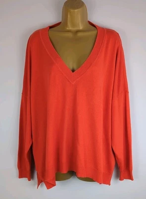 MINT VELVET BRIGHT ORANGE V-NECK JUMPER SIZE XL 18-20-22 IN EXCELLENT CONDITION  - Image 1 of 4