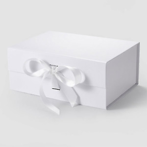 Elegant White Magnetic Closure Gift Box with Bow- 9.25" L x 6.7" W x 3.93" H