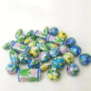 Vintage New Old Stock Keramik floral bemalt PERLEN 10 STCK. Stilwahl - Bild 1 von 10