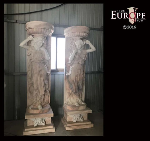 BEAUTIFUL HAND CARVED SOLID MARBLE FIGURATIVE COLUMNS WITH URNS - ZST3 Cover