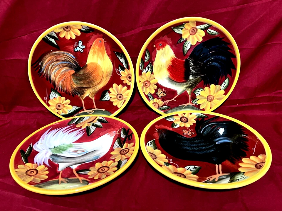 Juego de 4 platos de ensalada de gallo y floral Susan Winget 8 1/4" Foto 1 de 2