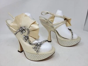 Benjamin Adams Sissy Ivory Silk Crystal Bridal Heels Size 7.5, 38 - Picture 1 of 12