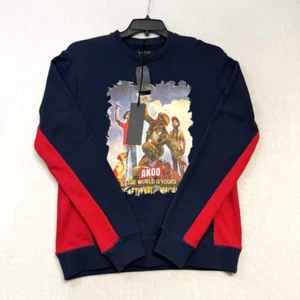 AKOO Higher Learning Crew Sz M Sweatshirt Blue/Red "The World is Yours" NWT $79 - Picture 1 of 5