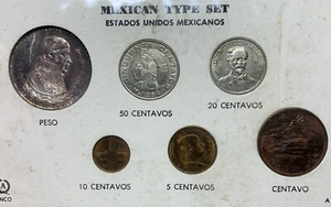 MEXICO TYPE SET MODERN 1964 UNCIRCULATED TYPE SET 6 COINS - Picture 1 of 14