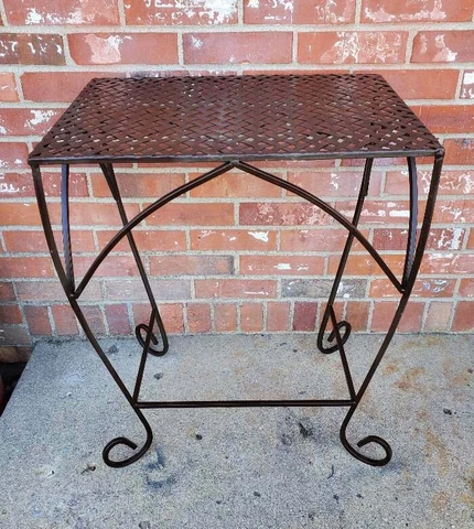 Vintage Wrought Iron Plant Stand Fern Stand Brown Basket Weave Top Cover