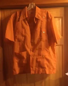 Martin of California orange Guyabera Medium Button Up SS Shirt Retro Lounge Mens - Picture 1 of 11