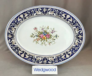 Wedgwood FLORENTINE DARK BLUE FLORAL 17” Oval Serving Platter: MINT - Picture 1 of 9