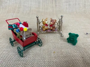 Vintage Lot Christmas Flocked Teddy Bears In Miniatures Ornaments - Picture 1 of 2