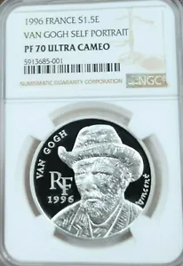 1996 FRANCE SILVER 1.5 EURO VINCENT VAN GOGH NGC PF 70 ULTRA CAMEO PERFECTION - Picture 1 of 4