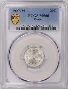 1927 M Mexico Silver 20 Centavos PCGS MS66 *Top Pop* Pop 4 Registry Quality - Picture 1 of 2