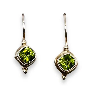 Sterling Silver Natural Peridot Cushion Drop Hook Earrings LA3527 - Picture 1 of 9