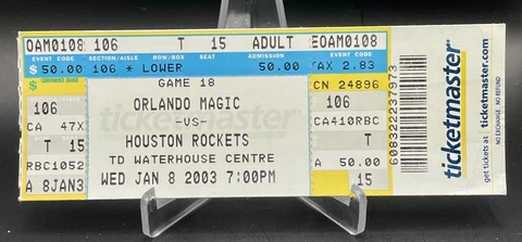 1/8/2003 NBA Ticket Stub Rockets @ Magic Yao Ming Rookie Year vs Tracy McGrady Cover