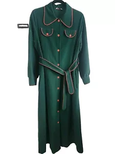 Abito da giorno verde anni 70 manica lunga in velluto con bottoni e filo rosso M? - Foto 1 di 11