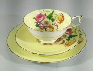 Paragon Tea Cup and Saucer and Small Plate Tulip Floral WWII Era England - Picture 1 of 12