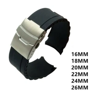 Silicone Rubber Folding Clasp Watch Strap For 16/18/20/22/24/26mm Watchband - Picture 1 of 13