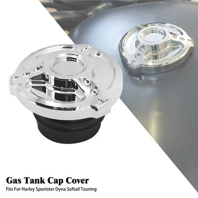 Tapa de tanque de gasolina cromada para Harley Touring Sportster XL883 1200 48 Softail Dyna Foto 1 de 4
