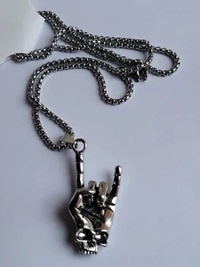 Hand Rock Horns Silver Coloured 22" Necklace & Pendant - Picture 1 of 2