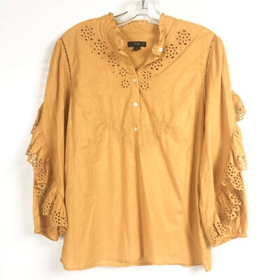 Blusa campesina con volantes amarilla mostaza Top pequeño J Crew para mujer manga popover Foto 1 de 4