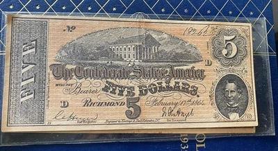 Early Confederate Counterfeit Note 1862? 5 Five Dollars Richmond VA whitman  - Image 1 of 4
