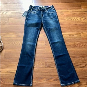 NWT Rock & Roll Denim Extra Stretch Bootcut Embroidered Pocket Dark Wash 28x36 - Picture 1 of 9